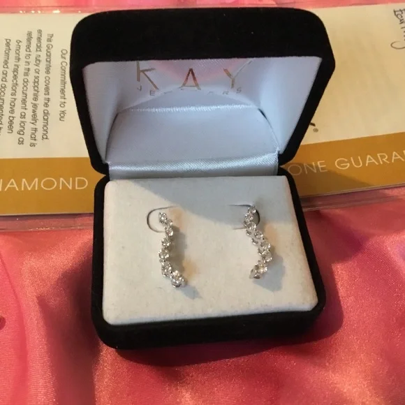 Vintage Kay’s 14k White Gold Diamond Journey Earrings, 1-Carat Total, & Certific - Picture 3 of 14